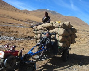 transporting goods by vehicle in the mountains